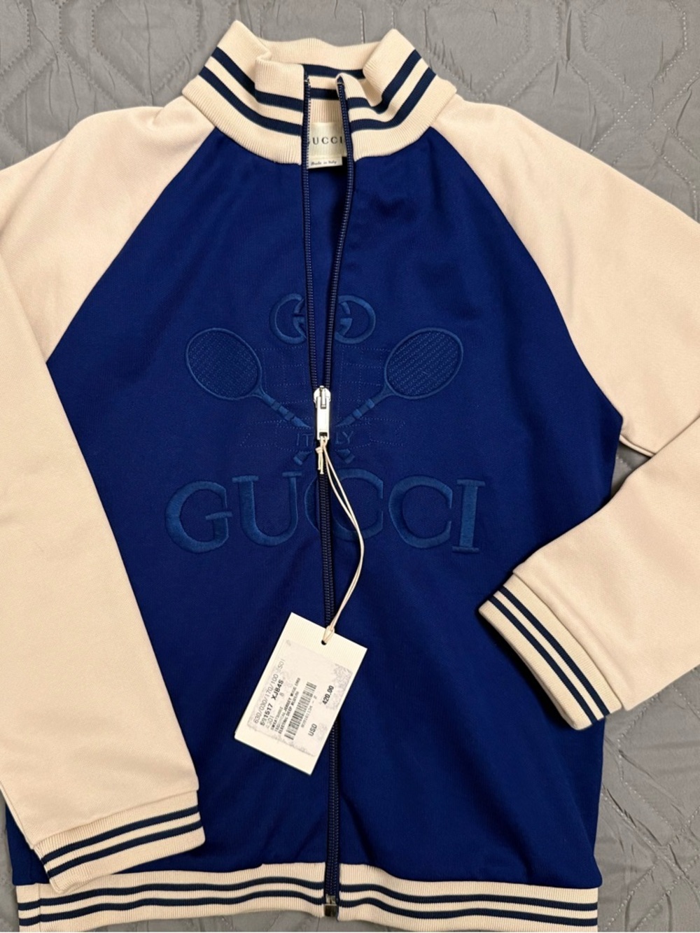 Gucci Electric Deep Blue Embossed Logo Zip Sweatshirt